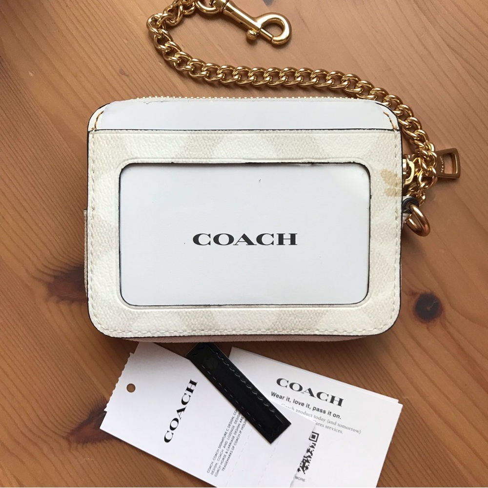 🐝 Coach Zip Card Case In Signature Canvas With Bee Print - Picture 5 of 11